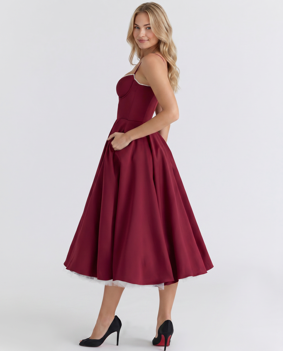 Camryn | Midi Dress with Sweetheart Neckline and Tulle Skirt