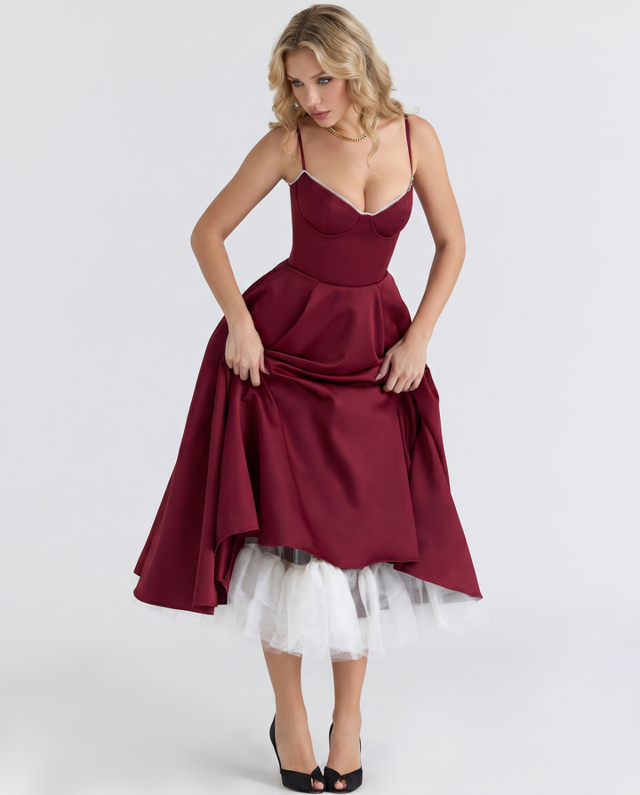 Camryn | Midi Dress with Sweetheart Neckline and Tulle Skirt