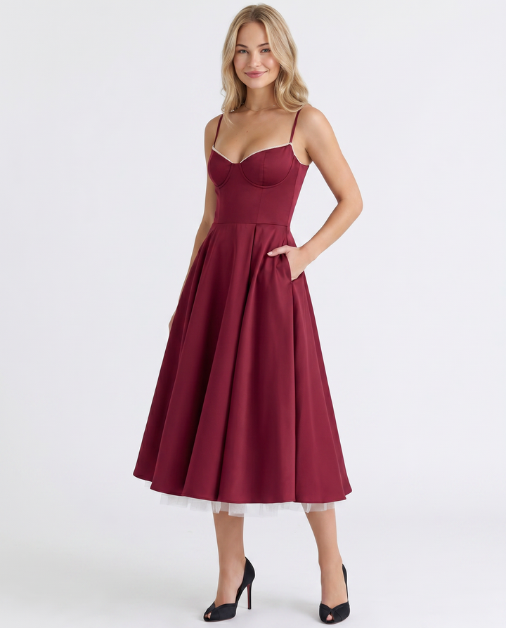 Camryn | Midi Dress with Sweetheart Neckline and Tulle Skirt