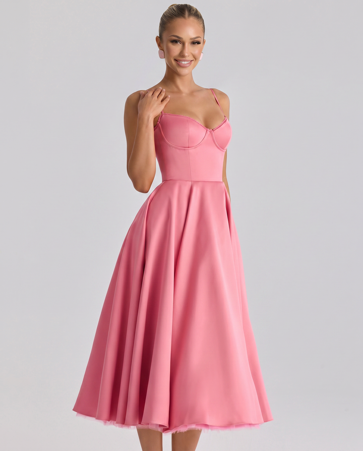 Camryn | Midi Dress with Sweetheart Neckline and Tulle Skirt