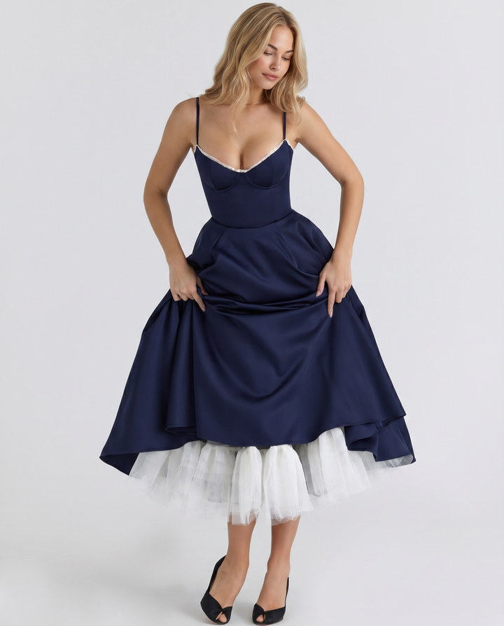 Camryn | Midi Dress with Sweetheart Neckline and Tulle Skirt