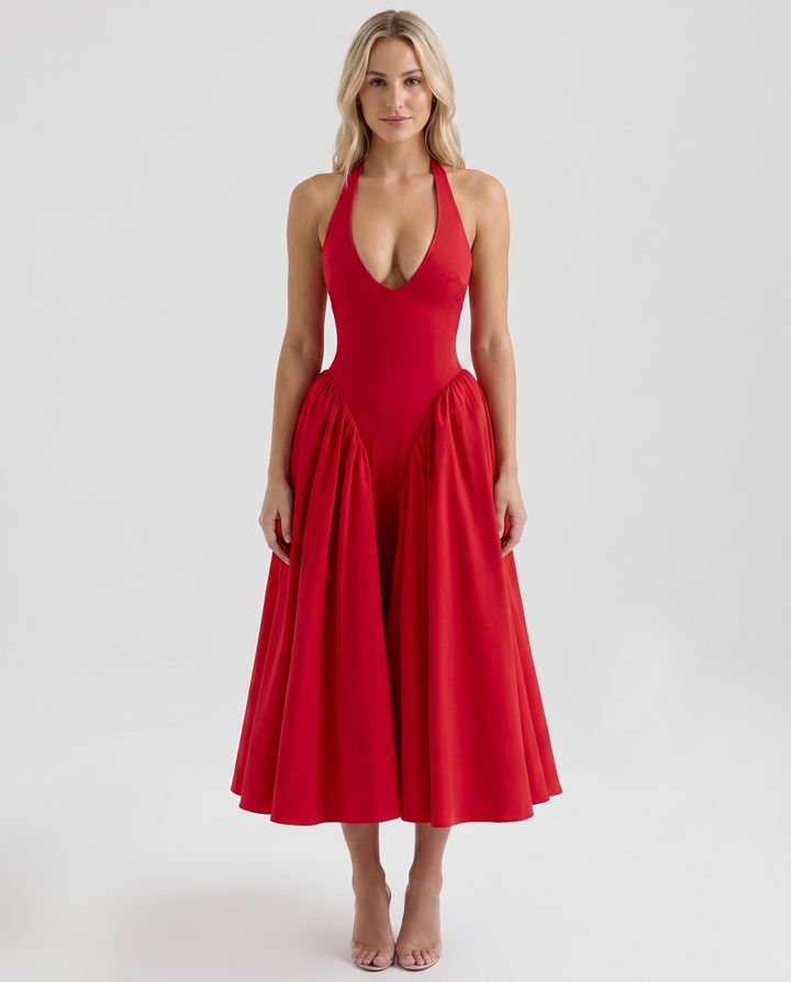 Danika | Midi Sundress with Halter Neck and Full Skirt