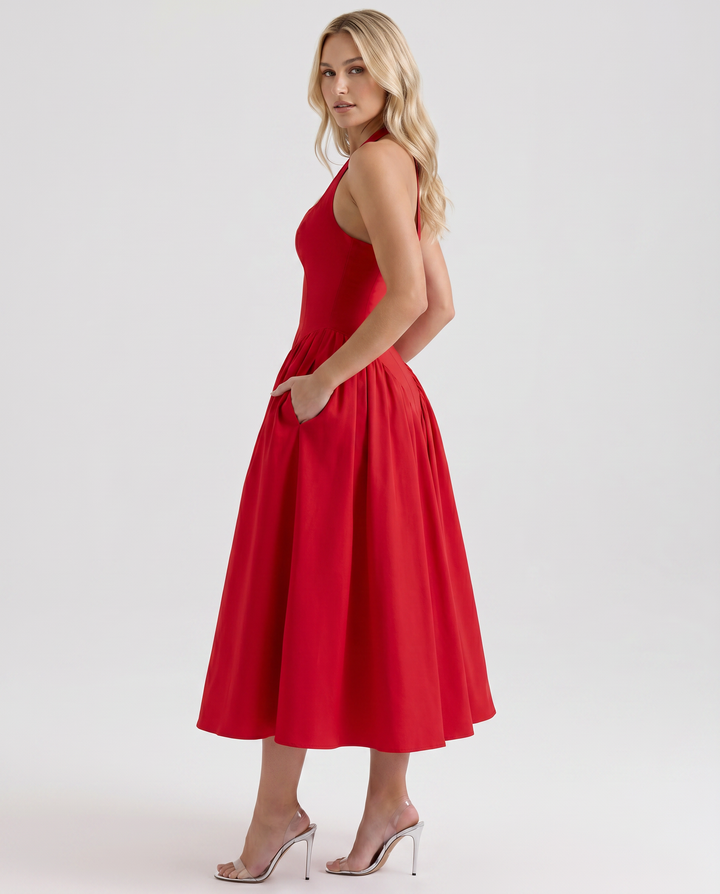 Danika | Midi Sundress with Halter Neck and Full Skirt