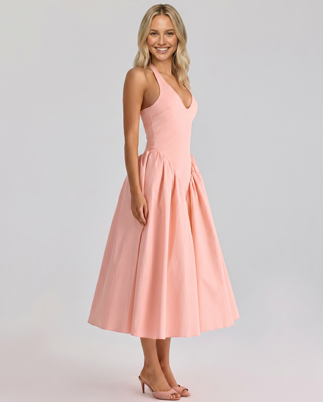 Danika | Midi Sundress with Halter Neck and Full Skirt