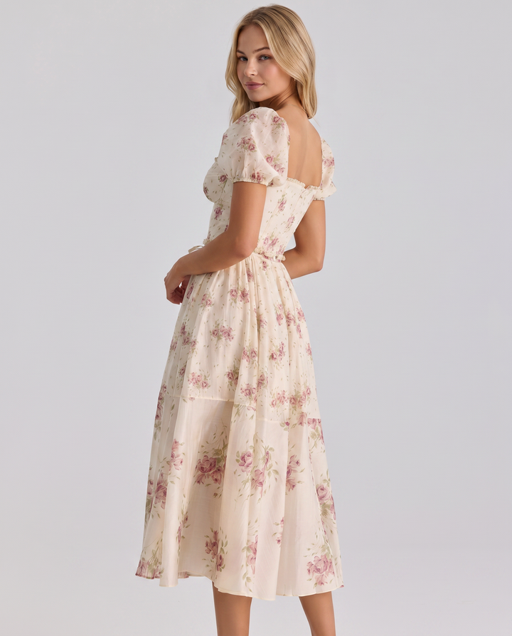 Finley | Midi Dress with Floral Print and Puff Sleeves