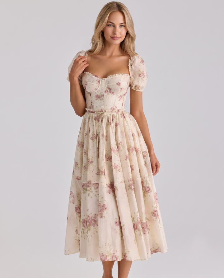 Finley | Midi Dress with Floral Print and Puff Sleeves