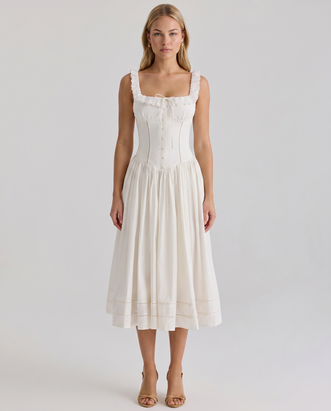 Freida | Midi Dress with Broderie Anglaise Trim