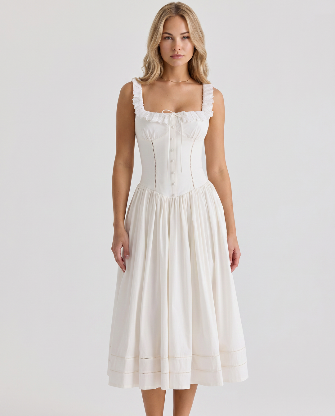 Freida | Midi Dress with Broderie Anglaise Trim