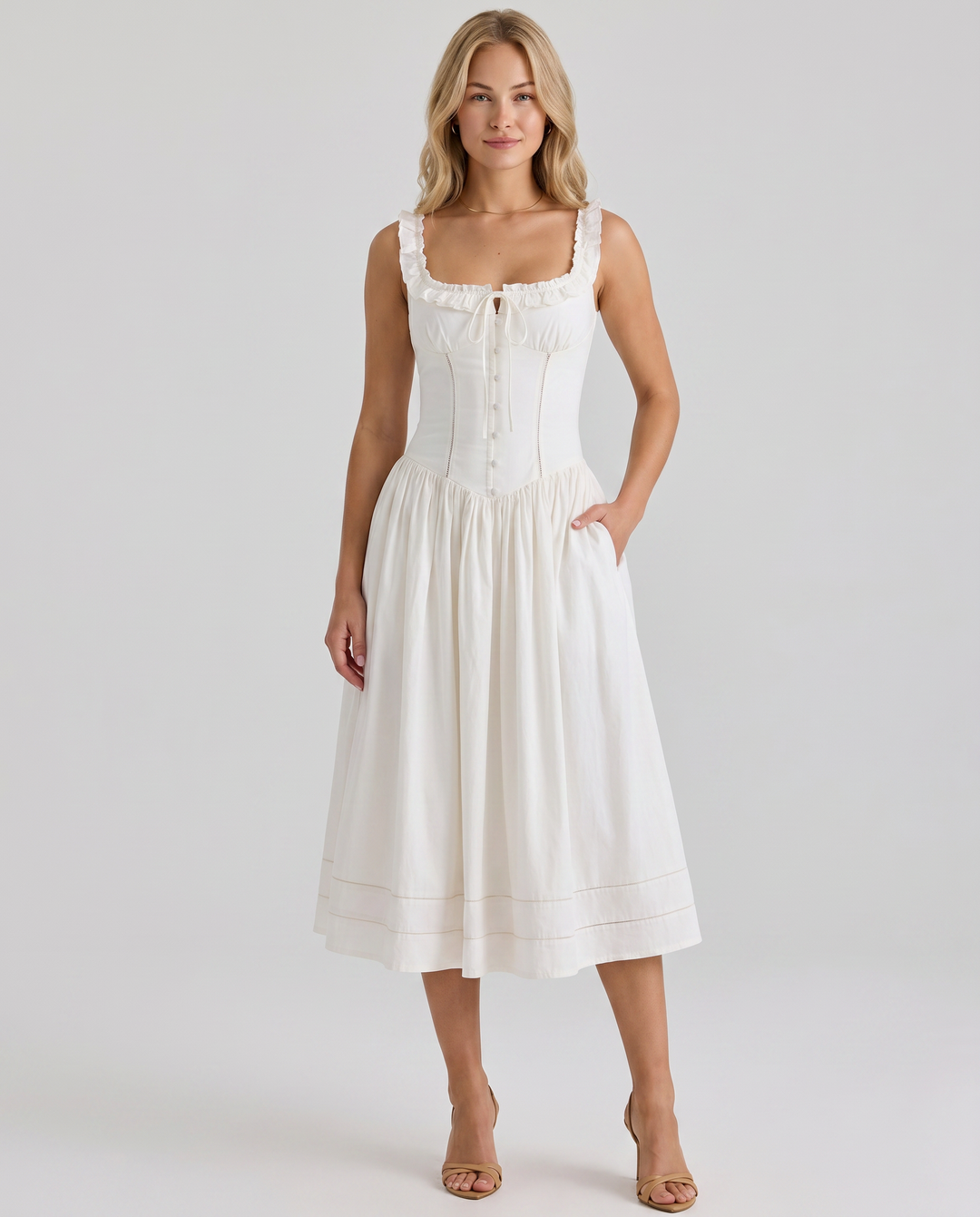 Freida | Midi Dress with Broderie Anglaise Trim