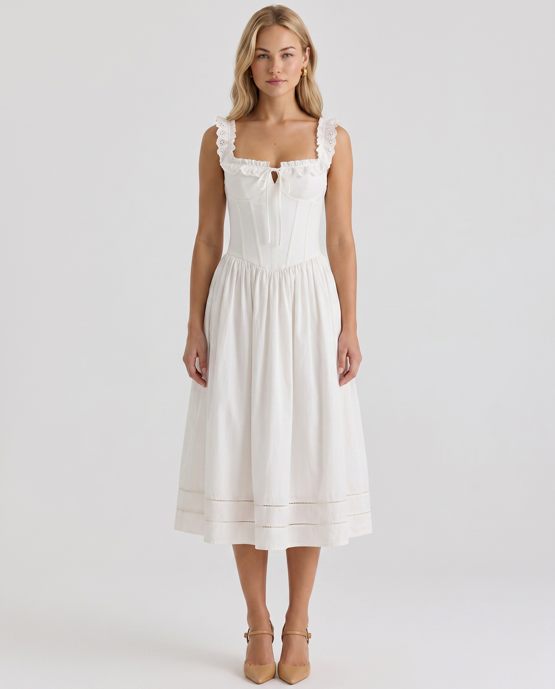 Freida | Midi Dress with Broderie Anglaise Trim