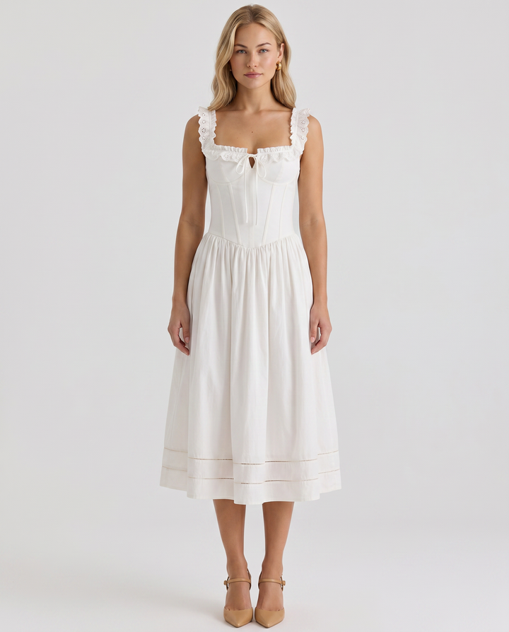 Freida | Midi Dress with Broderie Anglaise Trim