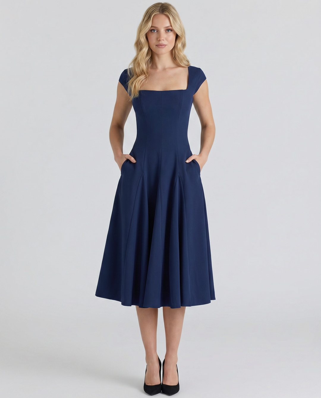 Larissa | Midi Dress with Lace-Up Back and Square Neck