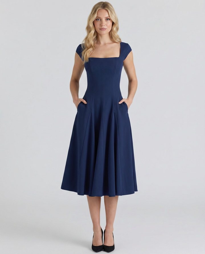 Larissa | Midi Dress with Lace-Up Back and Square Neck