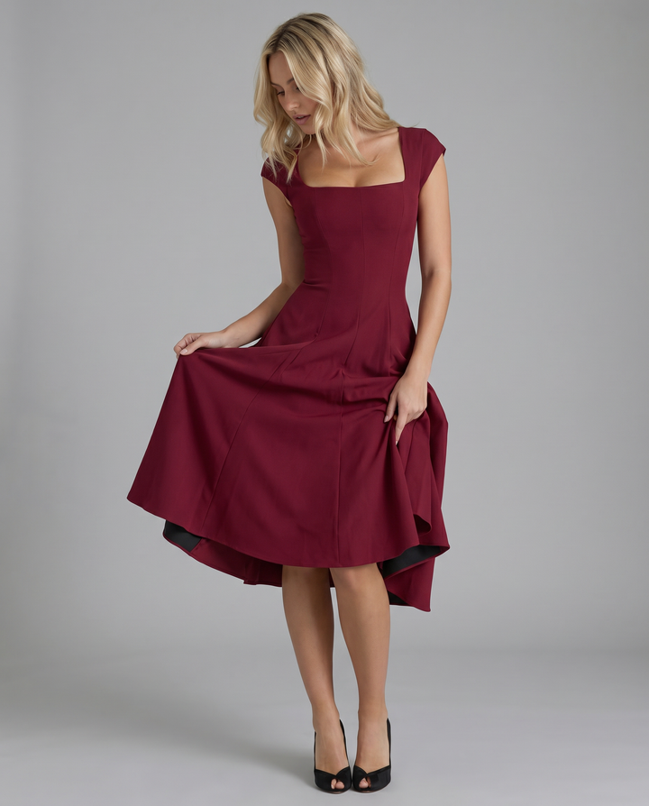 Larissa | Midi Dress with Lace-Up Back and Square Neck