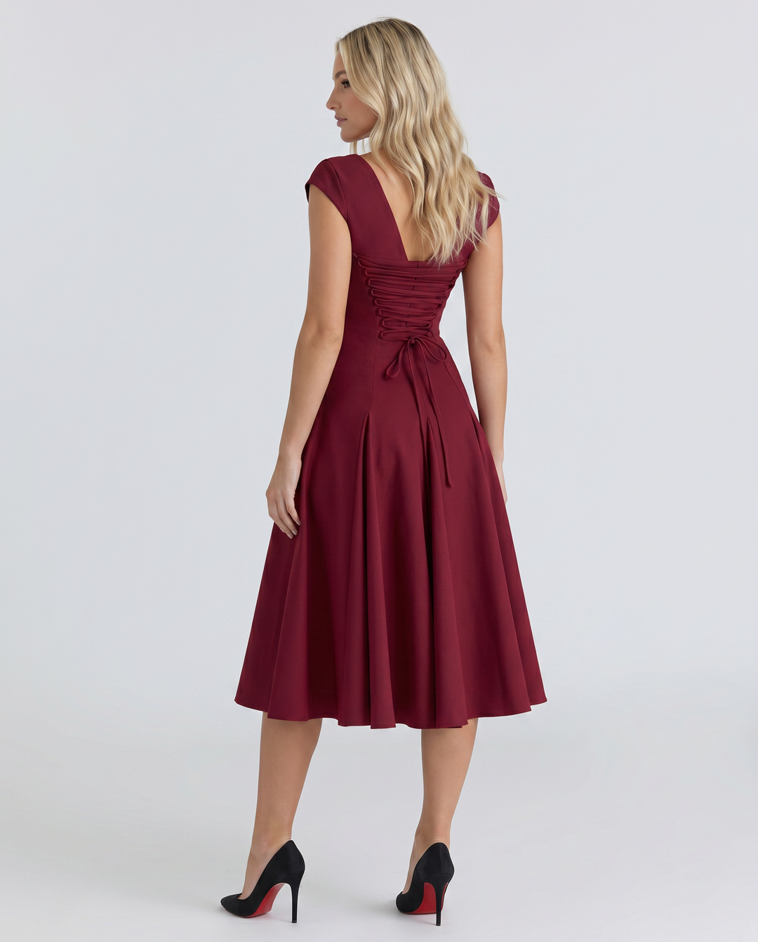 Larissa | Midi Dress with Lace-Up Back and Square Neck