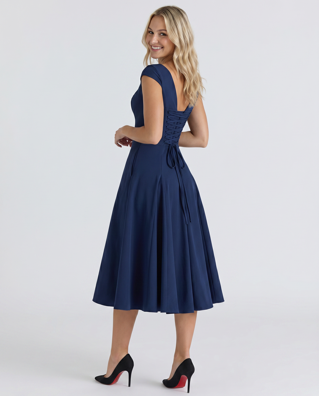 Larissa | Midi Dress with Lace-Up Back and Square Neck