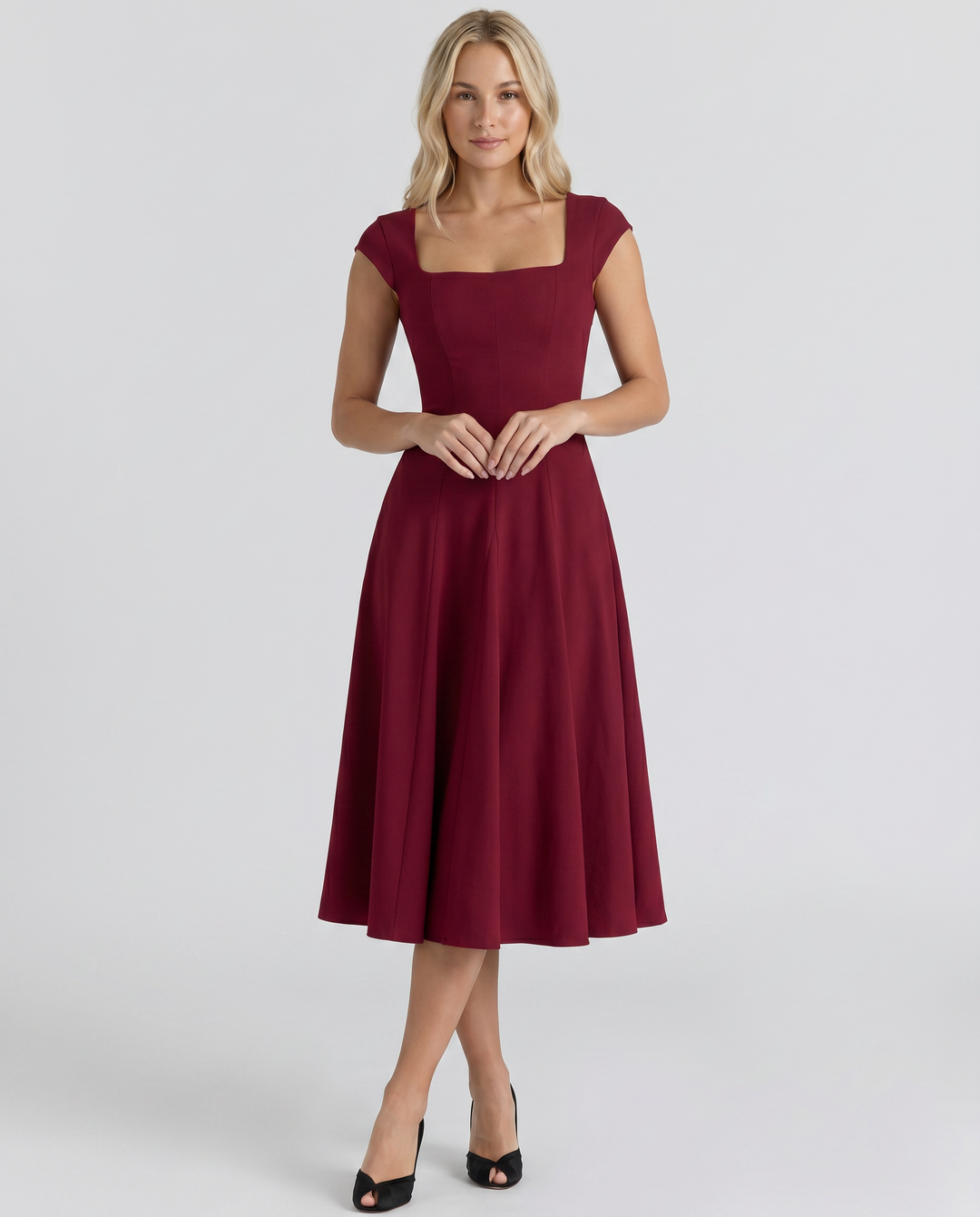 Larissa | Midi Dress with Lace-Up Back and Square Neck