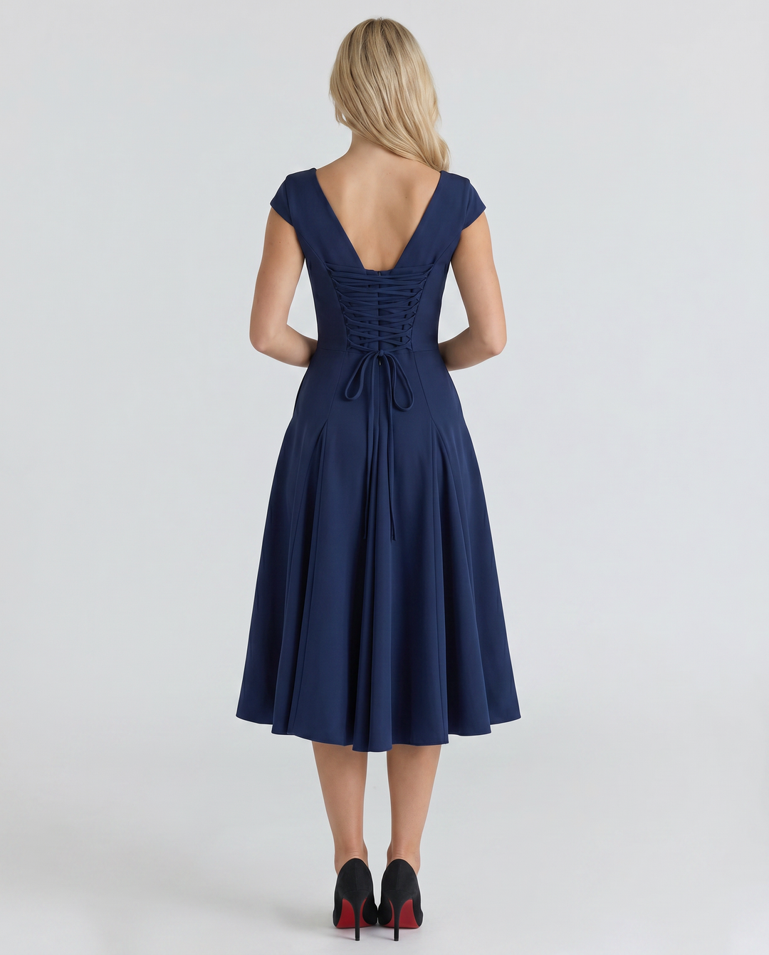 Larissa | Midi Dress with Lace-Up Back and Square Neck