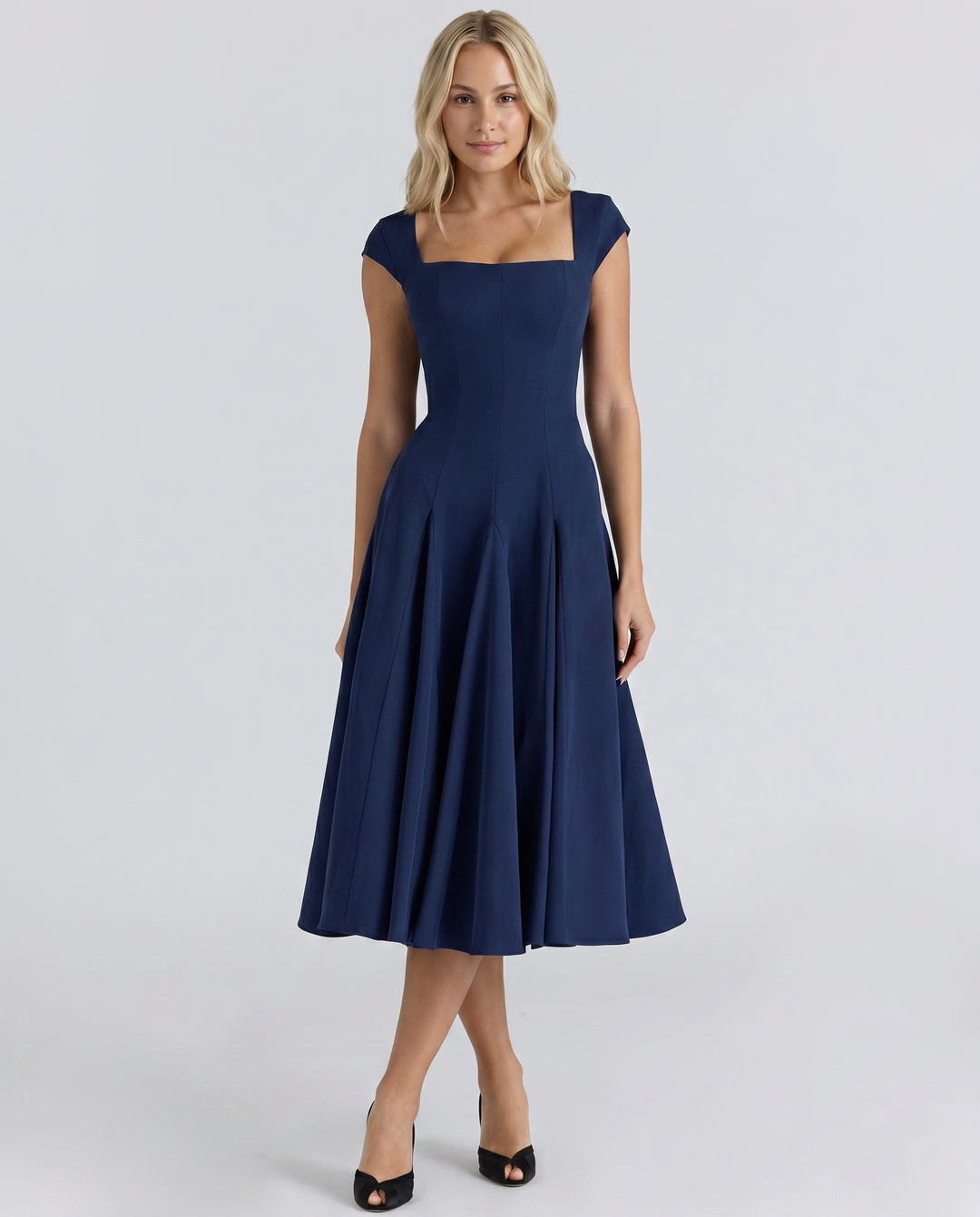 Larissa | Midi Dress with Lace-Up Back and Square Neck