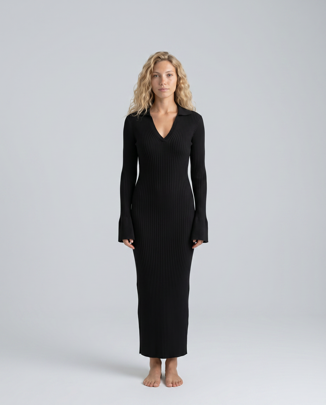 Lela | Ribbed Maxi Dress with Deep V-Neck
