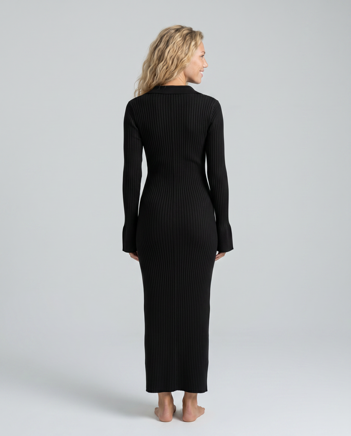 Lela | Ribbed Maxi Dress with Deep V-Neck