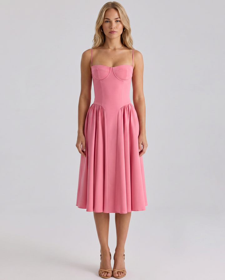 Alana | Corset Midi Dress with Gathered Skirt