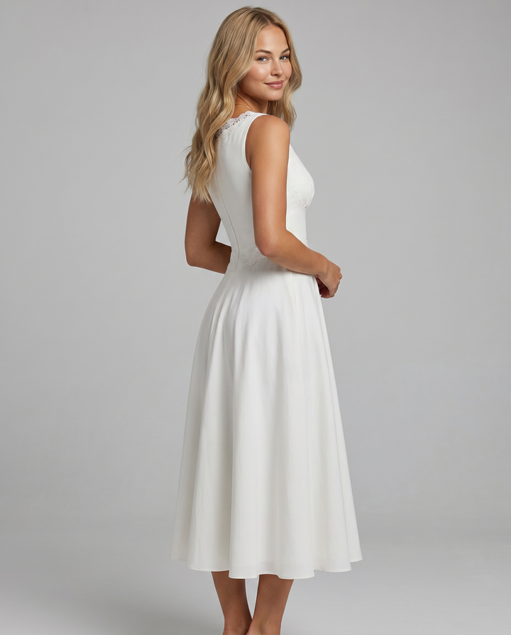 Jillian | Midi Dress with Lace Trim and Defined Waist