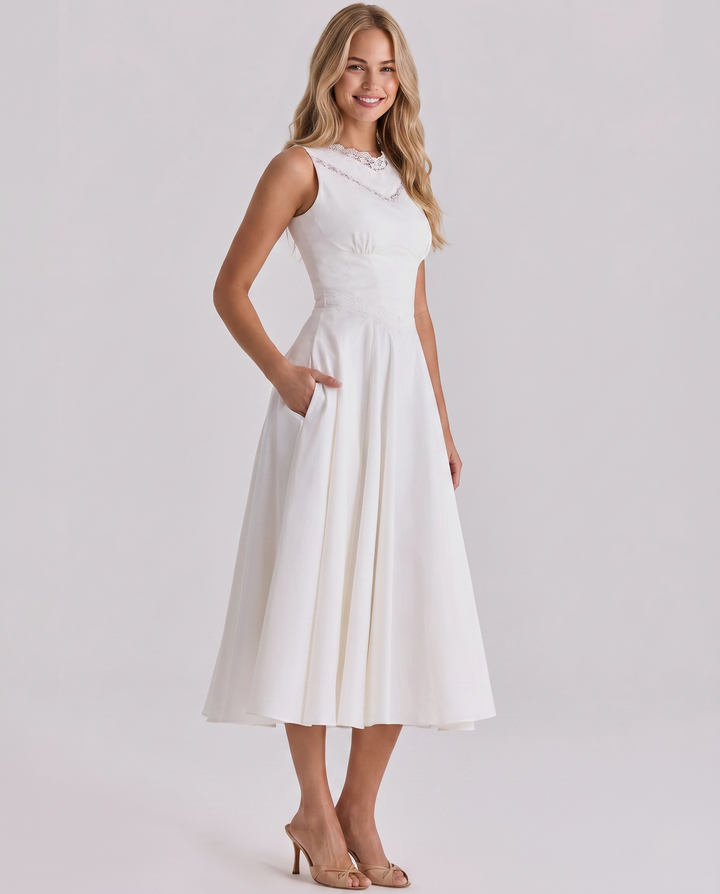 Jillian | Midi Dress with Lace Trim and Defined Waist