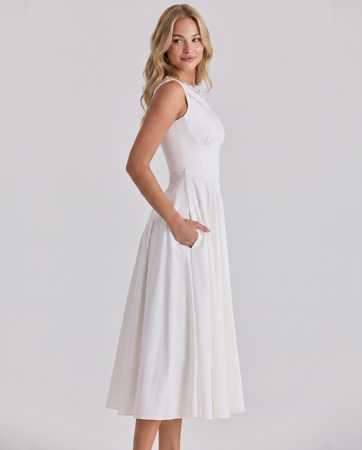 Jillian | Midi Dress with Lace Trim and Defined Waist