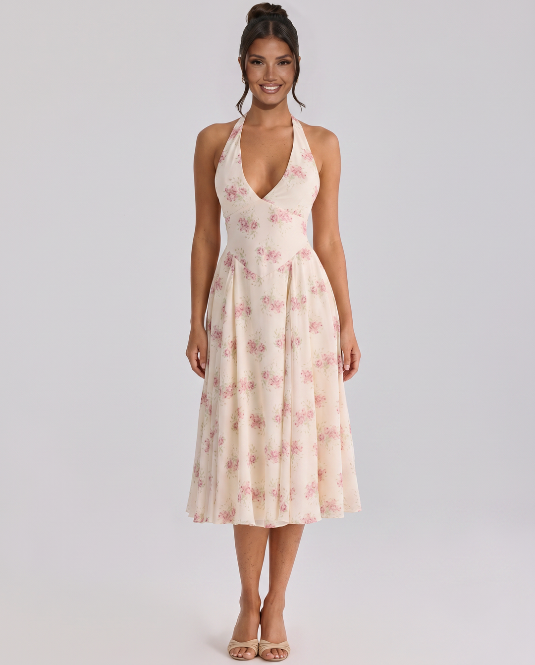 Annika | Midi Dress with Halter Neck and Open Back