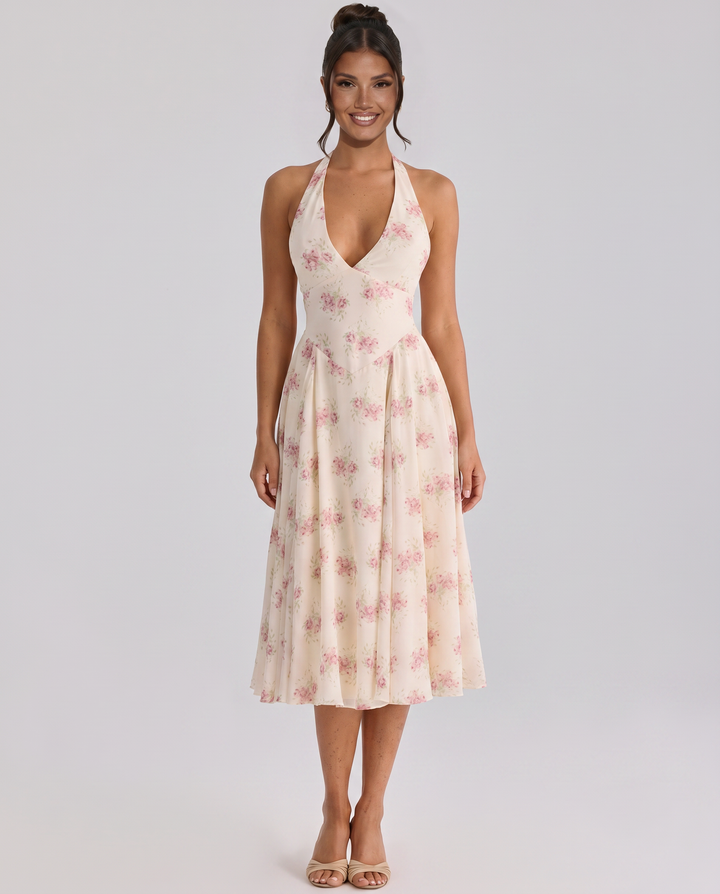 Annika | Midi Dress with Halter Neck and Open Back