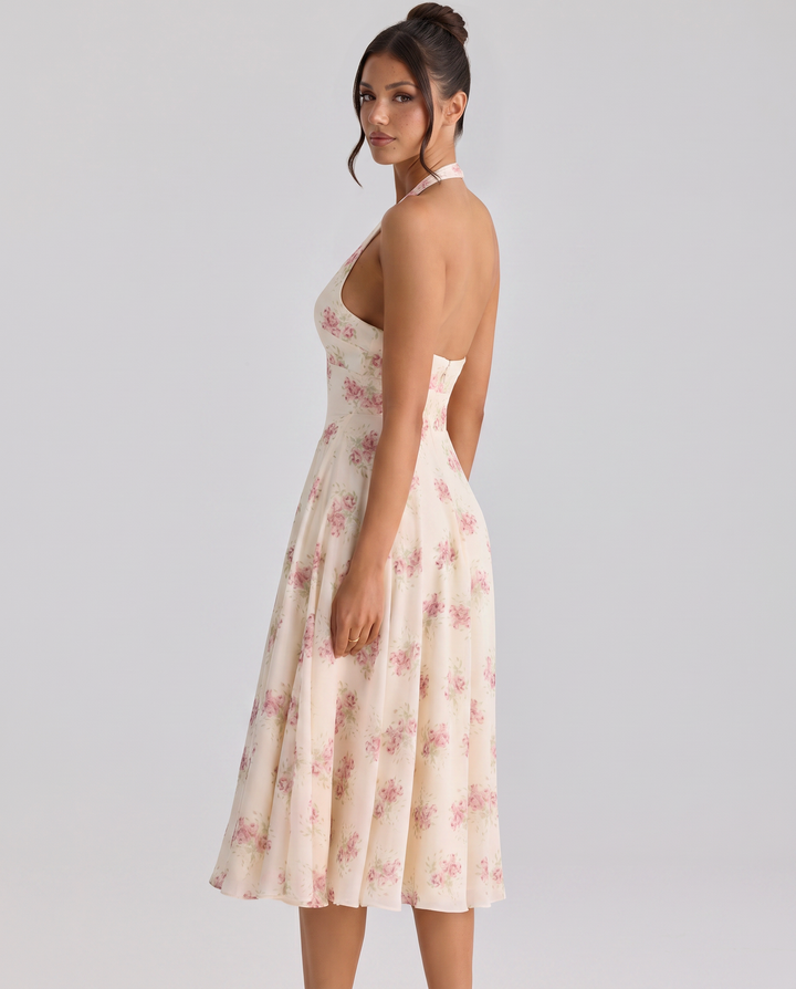 Annika | Midi Dress with Halter Neck and Open Back