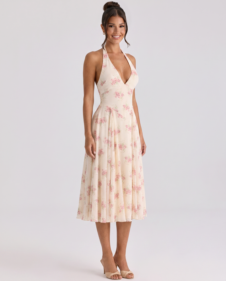 Annika | Midi Dress with Halter Neck and Open Back