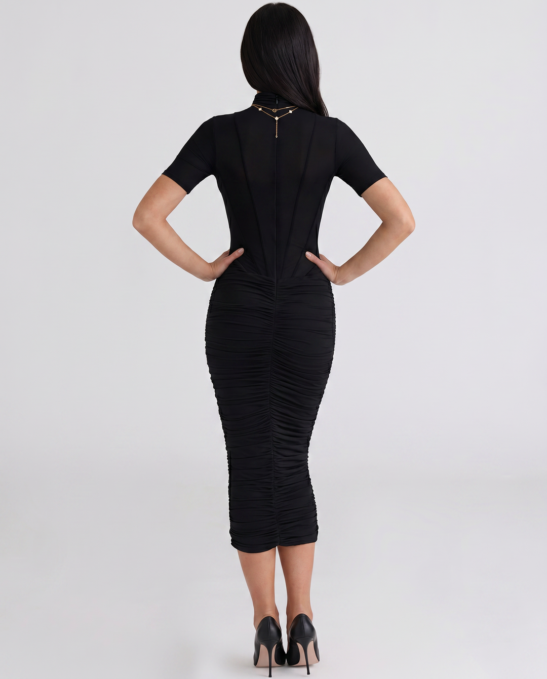 Lucinda | Midi Dress with Sheer Panelled Bodice