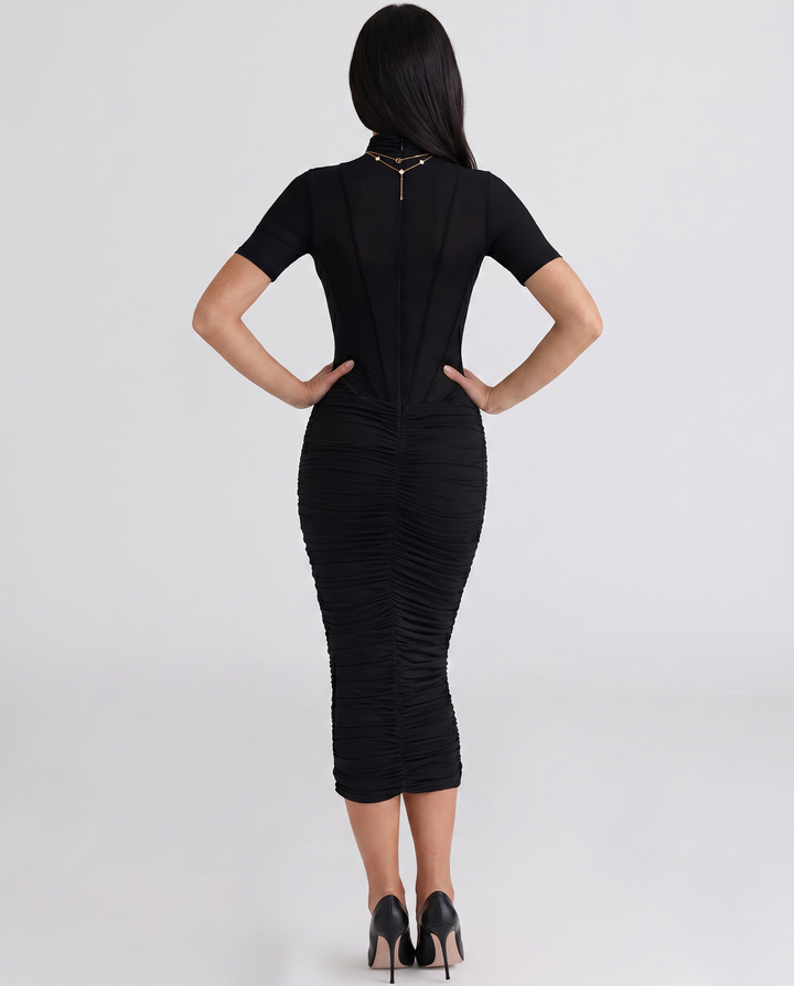 Lucinda | Midi Dress with Sheer Panelled Bodice