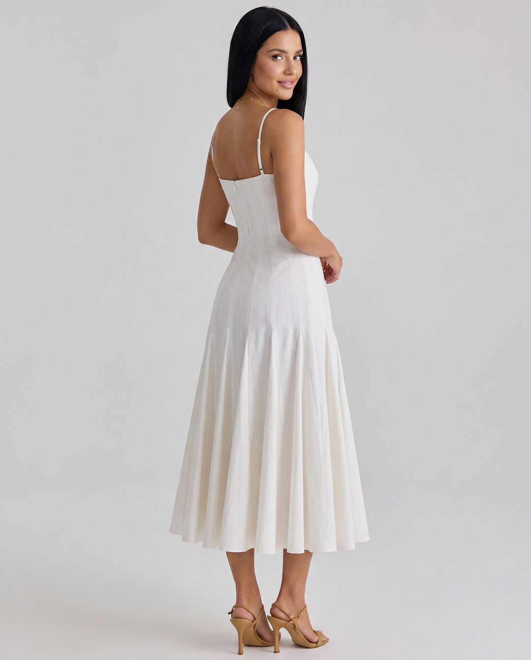 Margie | Pleated Midi Dress with Godet Panels