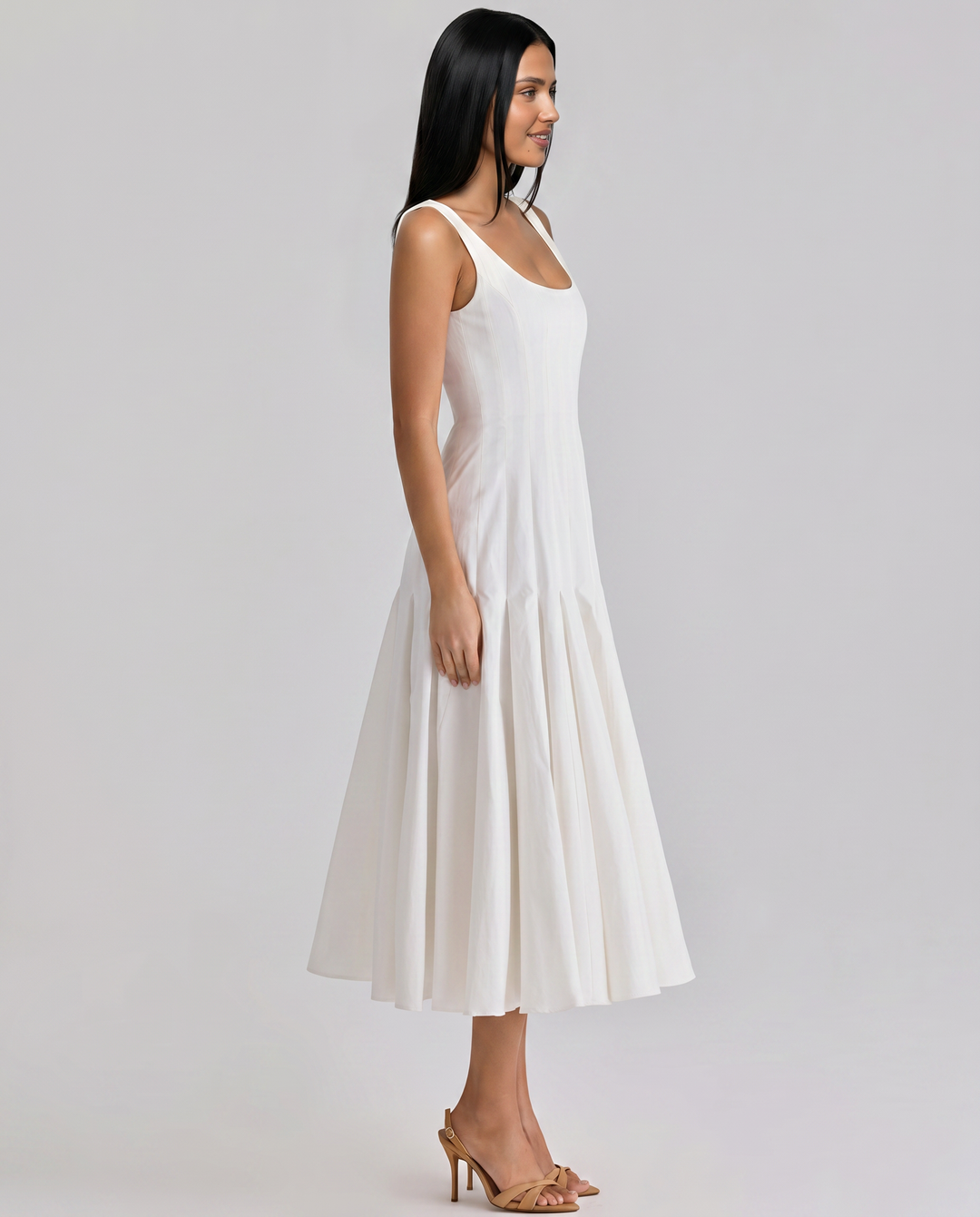 Margie | Pleated Midi Dress with Godet Panels