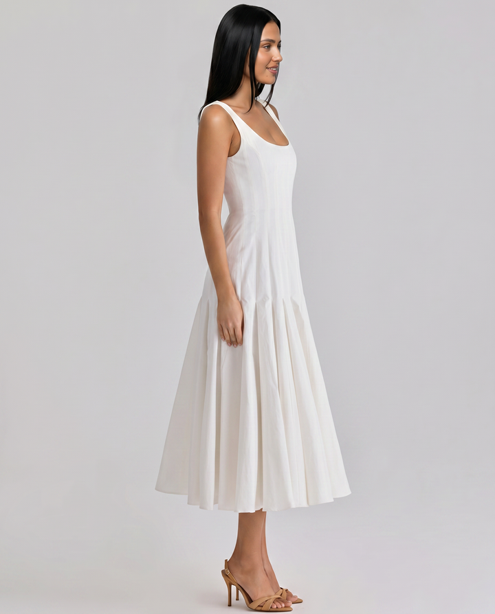 Margie | Pleated Midi Dress with Godet Panels