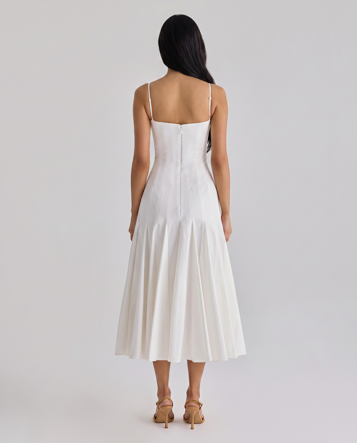 Margie | Pleated Midi Dress with Godet Panels