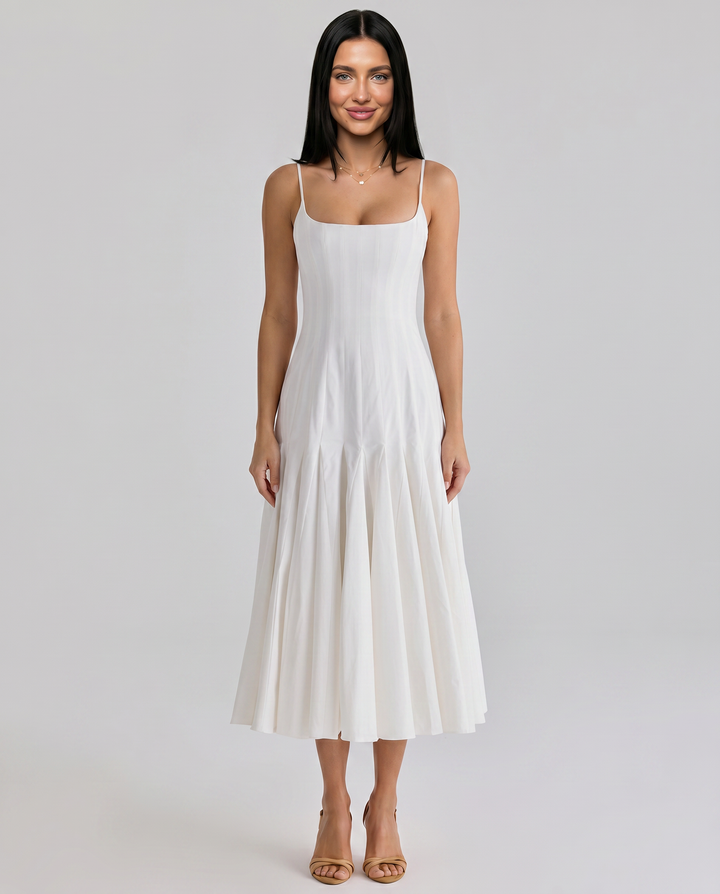 Margie | Pleated Midi Dress with Godet Panels