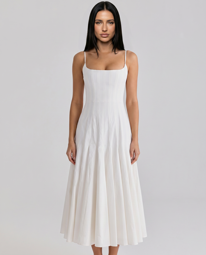 Margie | Pleated Midi Dress with Godet Panels
