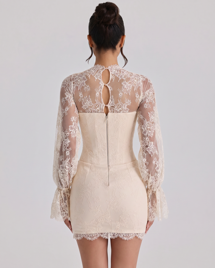 Olga | Lace Mini Corset Dress with Long Sleeves