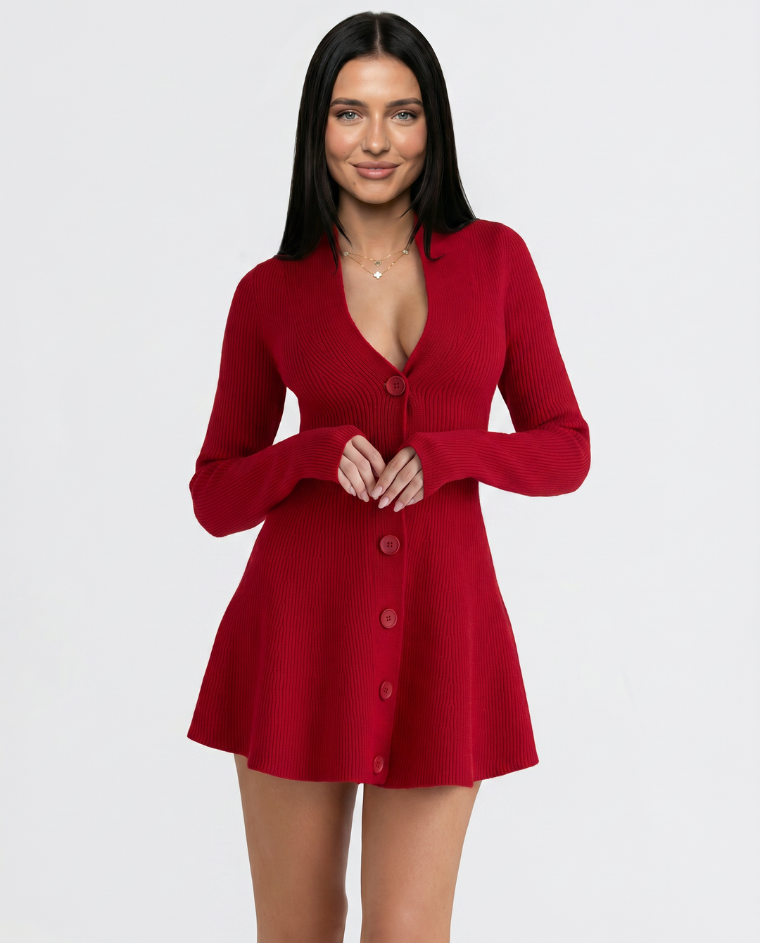Cheryl | Knit Mini Dress with Button Front