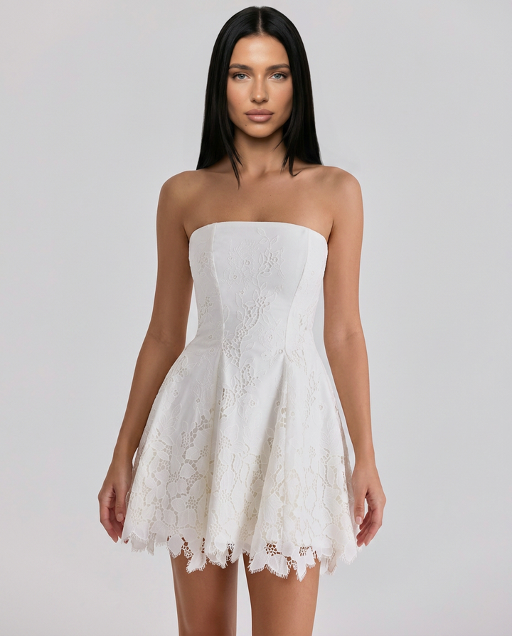 Miranda | Strapless Mini Dress with Lace Skirt
