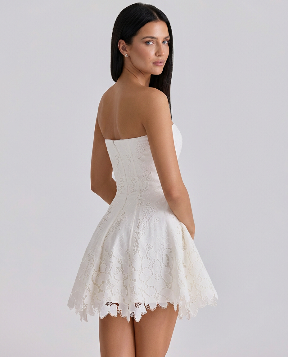 Miranda | Strapless Mini Dress with Lace Skirt