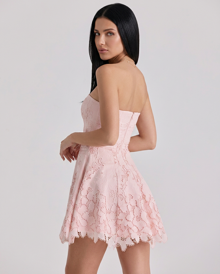 Miranda | Strapless Mini Dress with Lace Skirt