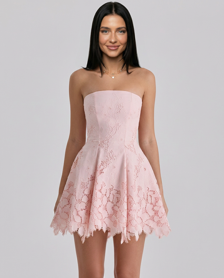 Miranda | Strapless Mini Dress with Lace Skirt