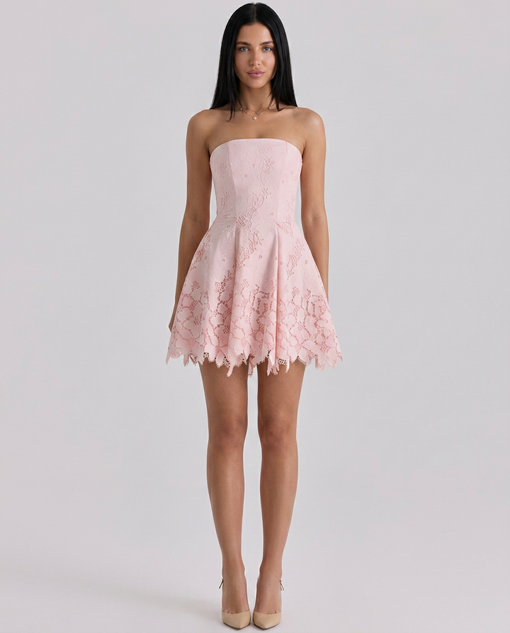 Miranda | Strapless Mini Dress with Lace Skirt