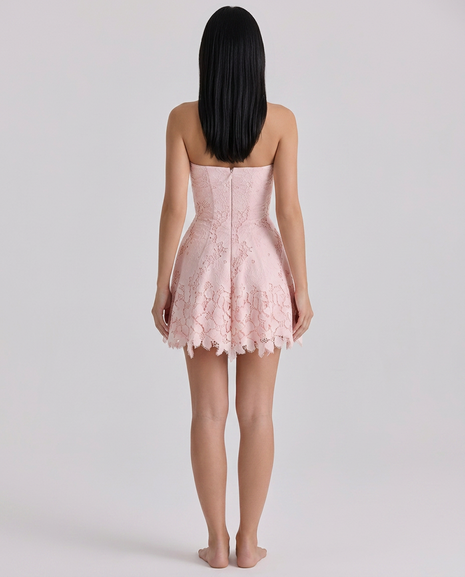 Miranda | Strapless Mini Dress with Lace Skirt
