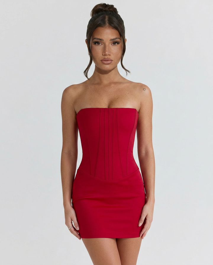 Michele | Strapless Mini Dress with Corset Bodice